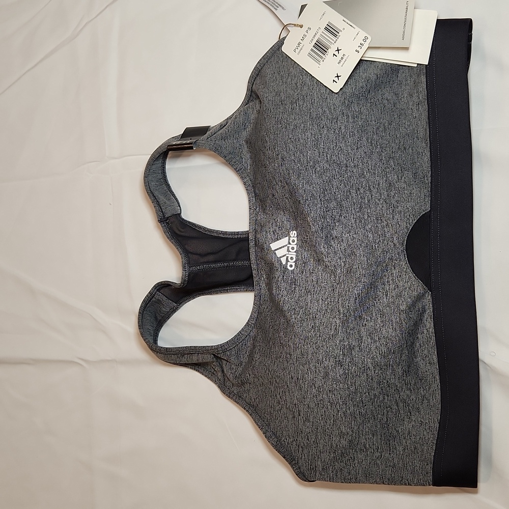 NWT Adidas Powerreact Medium Support Sports Bra  size 1x - Gray